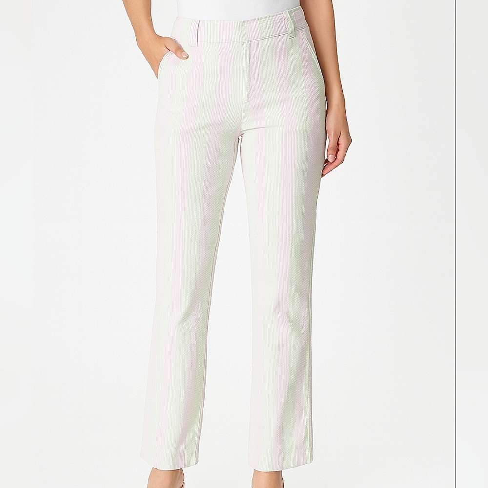 Lily Pulitzer Sz S Pink Green Pinstripe Pastel Cotton Seersucker Straight Pants
